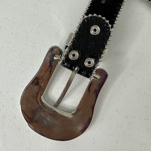 Nocona Black Leather Belt Crystal Rhinestone Aurora Borealis M/L - Picture 8 of 15